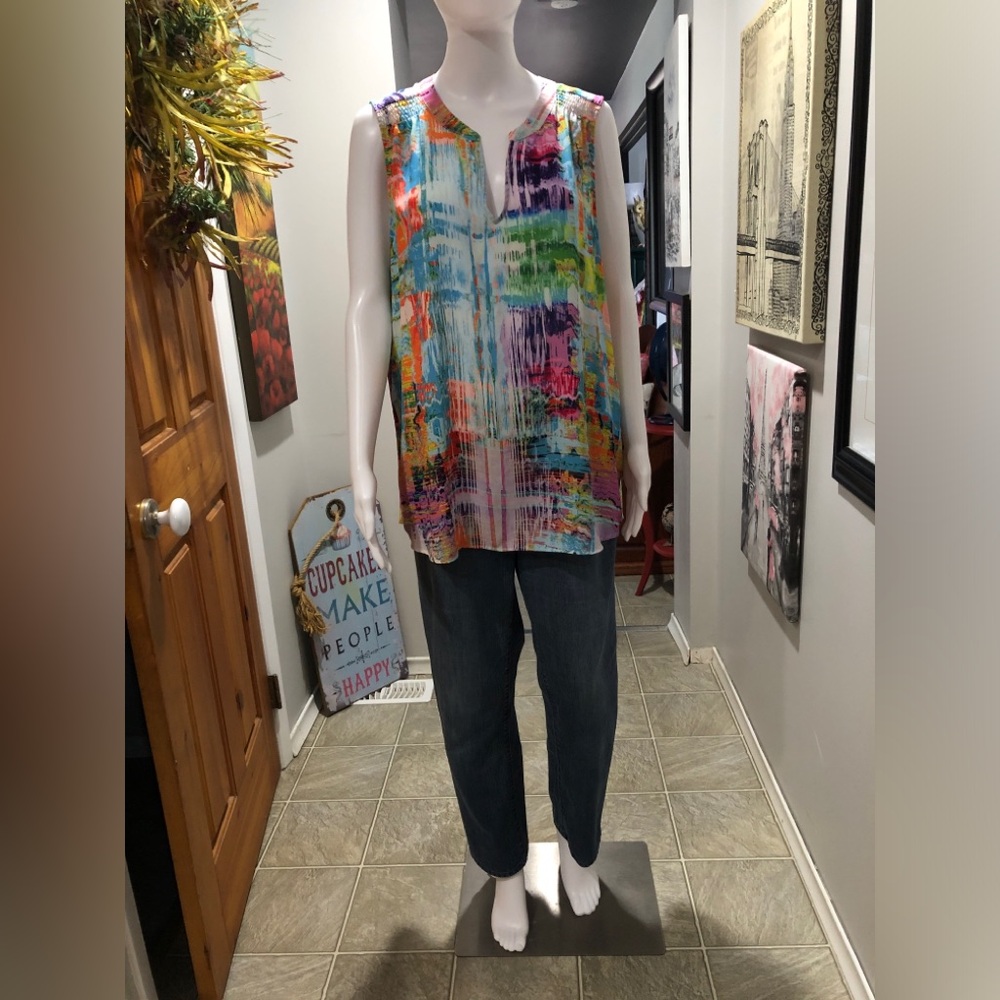 Multicolor Abstract RENUAR Print Sleeveless Women's Top
Size XXL